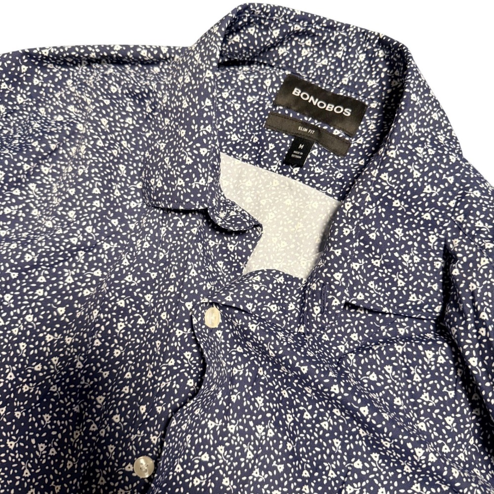 Bonobos Slim Fit Mens‎ Medium Navy Blue White Floral Long Sleeve Button Down M